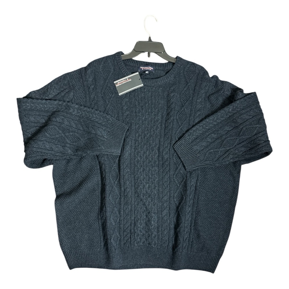 NWT Roundtree & Yorke 3X 3XB Navy Wool Blend Fisherman Style Cable knit Sweater - Picture 2 of 10